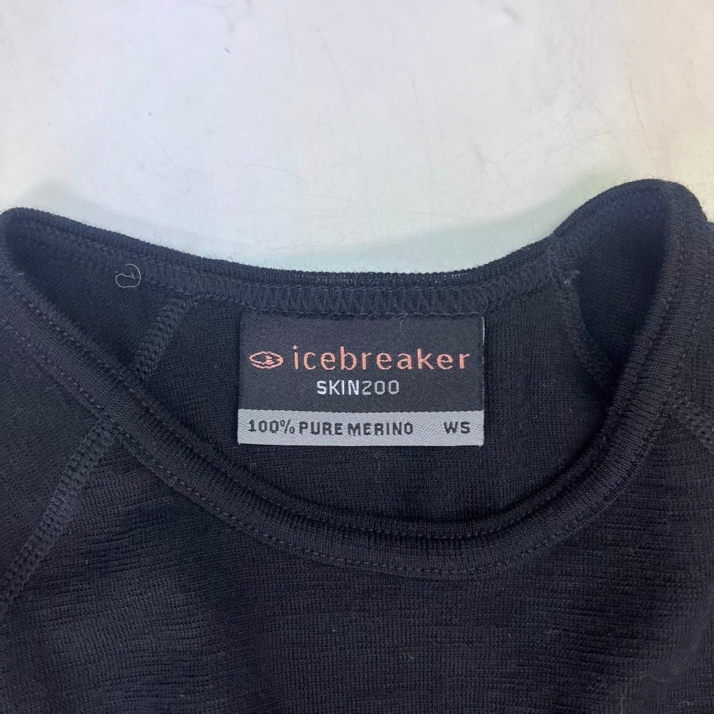Icebreaker Skin 200 Black 100% Merino Wool Base Layer Short Sleeve Top Womens WS - Picture 9 of 13